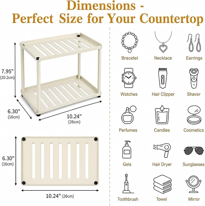 2 Tier Bathroom Counter Organizer, Rectangular Vanity Organizer Shelf, Skincare - Image 3