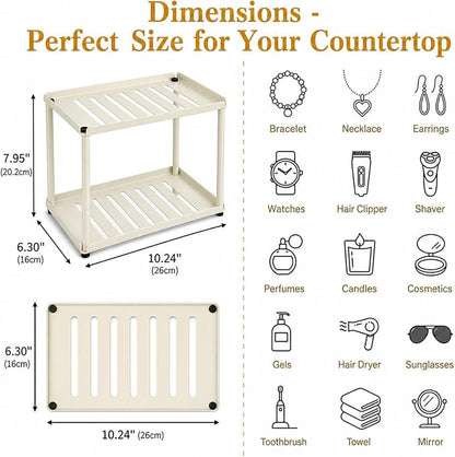 2 Tier Bathroom Counter Organizer, Rectangular Vanity Organizer Shelf, Skincare - Image 3