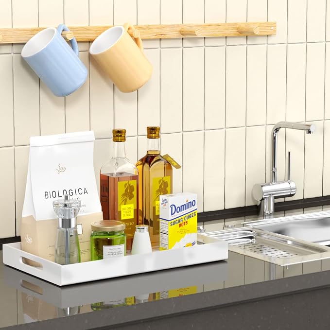 NIUBEE Acrylic Serving Tray 12x20 Inches -Spill Proof- White Decorative Tray - Image 5