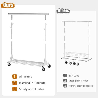 Heavy Duty Clothes Rack, 530 lbs Load Capacity Metal Garment Rack on Wheels - Image 3