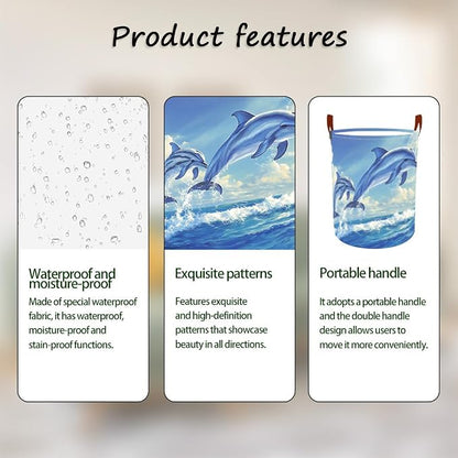 Laundry Baskets 15.7x19.7 Inch Large Dolphin Ocean Design Collapsible Laundry - Image 2