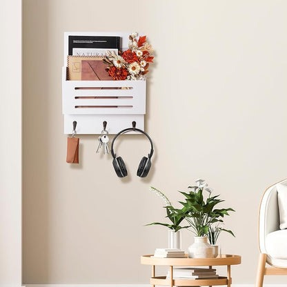 Key and Mail Holder Wall Mount, 2-Slot Wooden Mail Organizer - Image 5