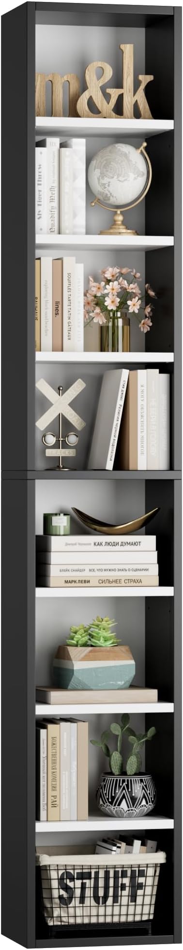 FOTOSOK Bookshelf Bookcase 8-Tier Narrow Bookshelf Tall CD Media Tower Rack | by FOTOSOK