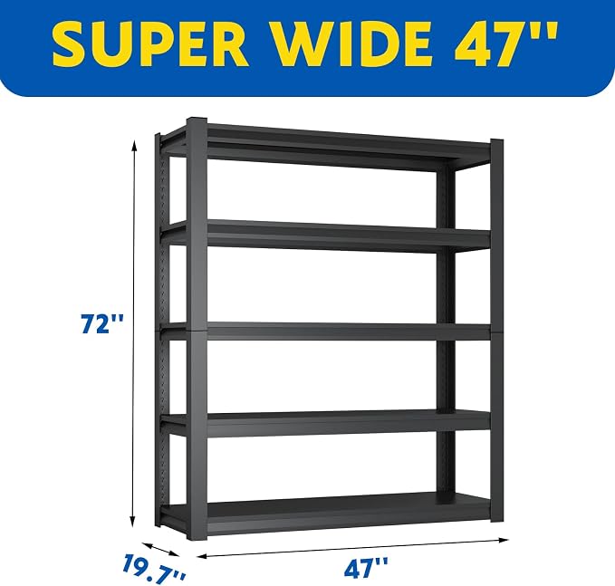 72''H Garage Shelving Heavy Duty, 2800LBS Storage Shelves, 5-Tier Adjustable - Image 3