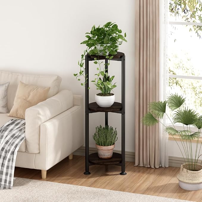 Plant Stand Indoor Outdoor 2 Tier Tall Metal Corner Storage Tiered Plant Shelf - Image 2