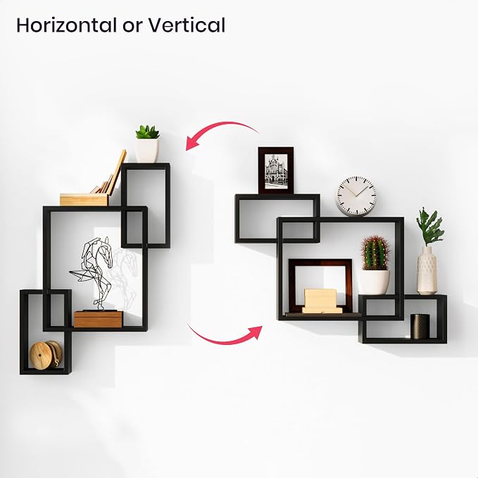 Ballucci Wooden Interweave Floating Wall Mounted Shelves, Horizontal and - Image 4
