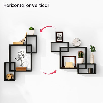 Ballucci Wooden Interweave Floating Wall Mounted Shelves, Horizontal and - Image 4