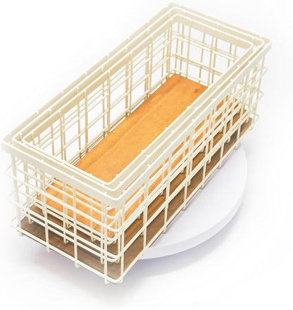 TIEYIPIN Farmhouse Decor Metal Wire Storage Baskets, Wood Base Containers - Image 3