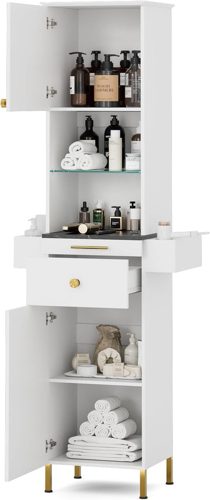 Salon Stations for Hair Stylist, Barber Station w/Glass Shelf & Golden Handles by TTGIEET
