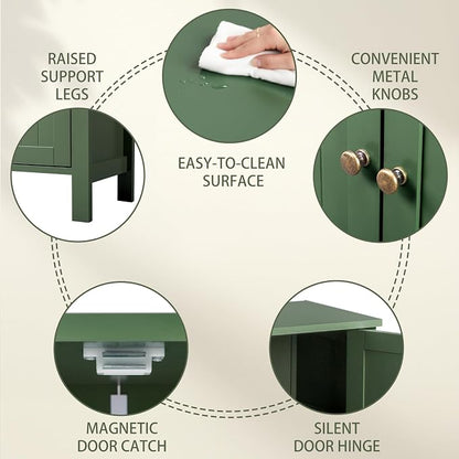 Bonnlo Free Standing Bathroom Cabinet, Sage Green Accent Storage Cabinet - Image 6