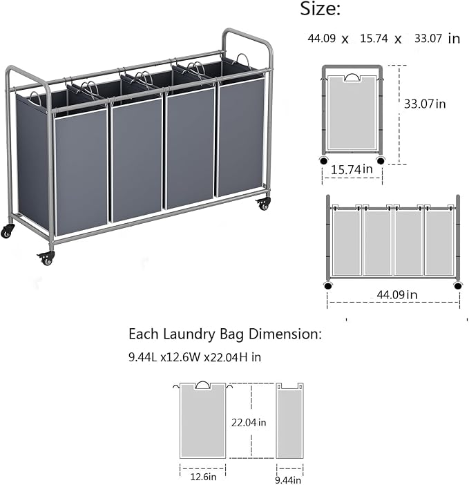 Laundry Sorter 4 Section Hamper Sorter - Image 5