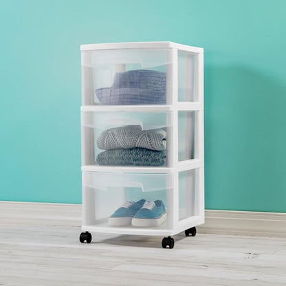Sterilite 4 Pack Plastic Storage Organizer, 3 Drawer Rolling Bin Cart, Closet - Image 2