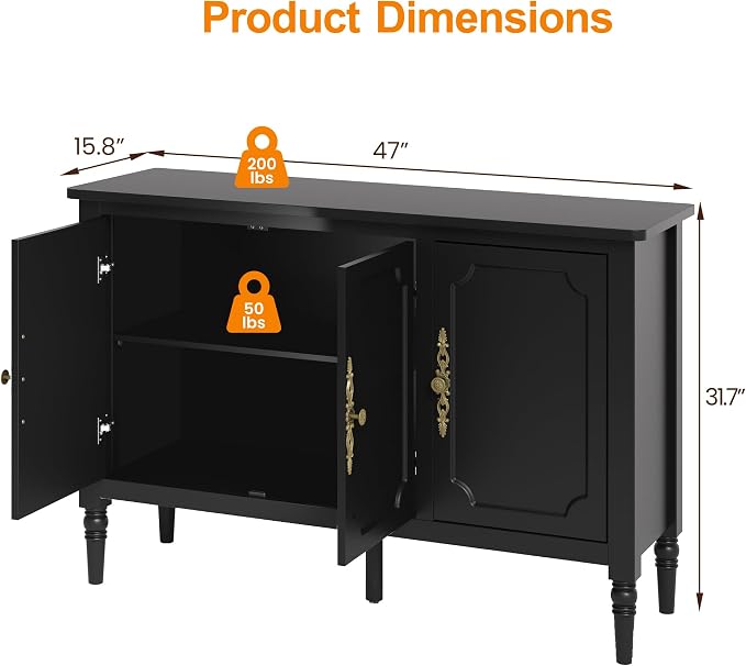RoyalCraft Buffet Cabinet with Storage, Mid-Century Modern Sideboard with 3 - Image 2