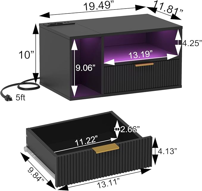 Veegle Black Floating Nightstand - Image 2