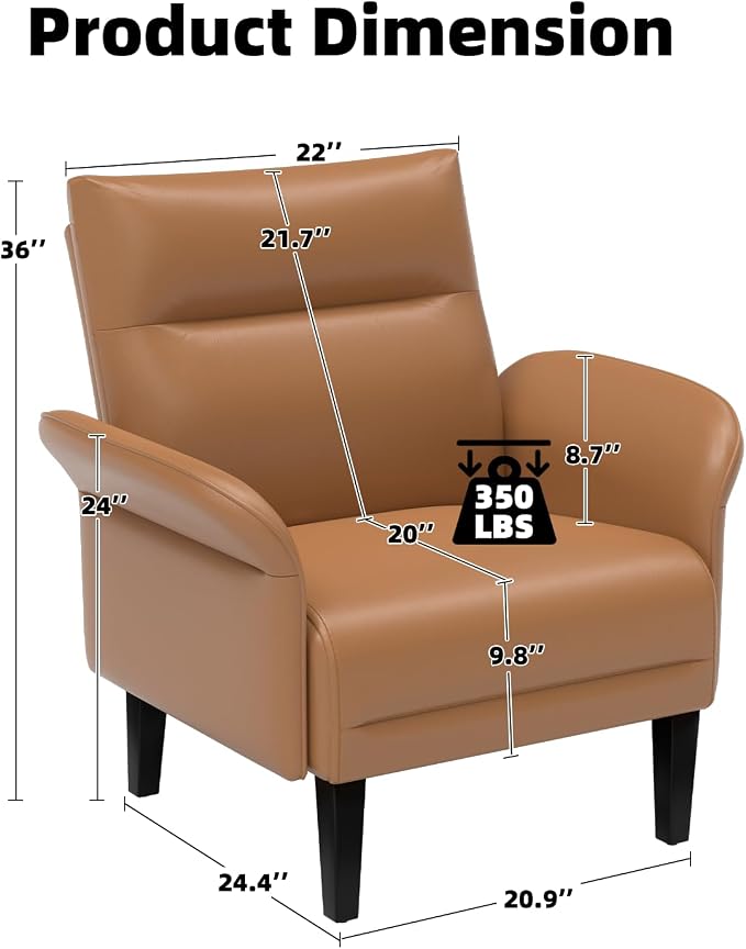 Modern Faux Leather Accent Sofa, Symmetrical Shawl Armchair - Image 2