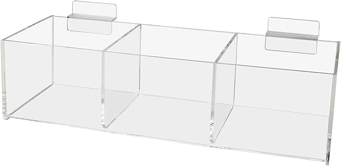 Marketing Holders Slatwall Acrylic Retail Tray Triple Compartment Dump Bin by MarketingHolders