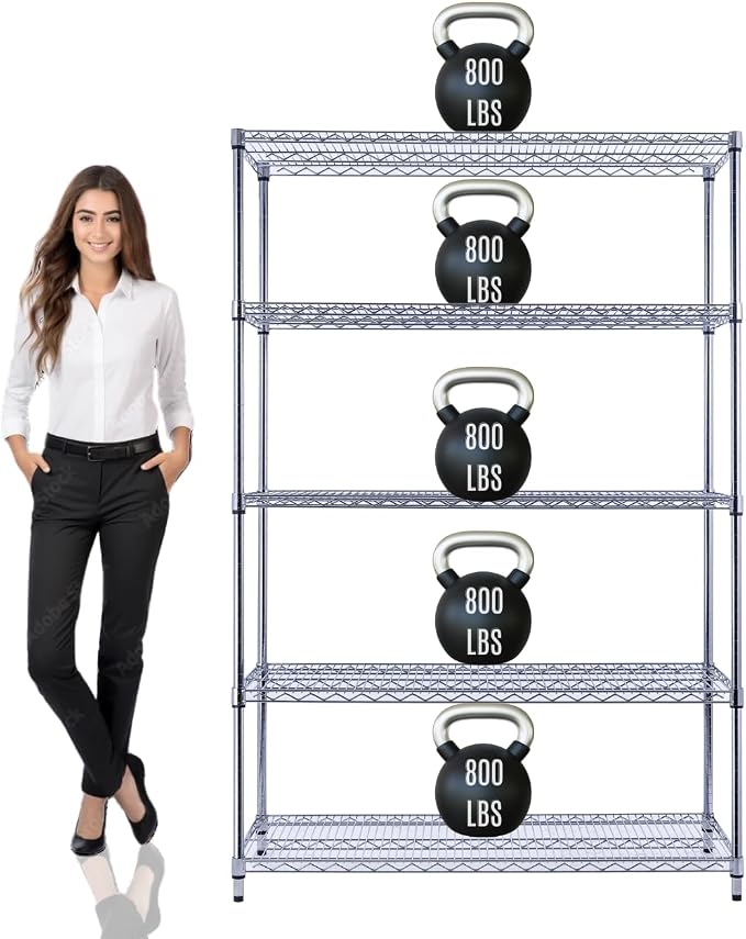 48"x24"x72" Prime Heavy Duty Chrome 5-Tier Steel Wire Shelving NSF 4000 LBS MAX by StimulateLiving