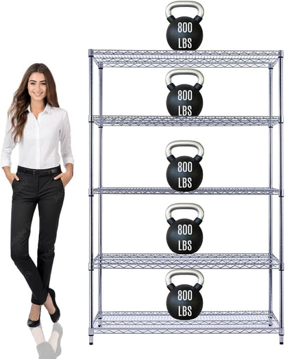 48"x24"x72" Prime Heavy Duty Chrome 5-Tier Steel Wire Shelving NSF 4000 LBS MAX by StimulateLiving