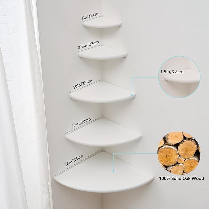Corner Shelf, Solid Oak Wood Floating Corner Shelf Wall Mount Round End - Image 5
