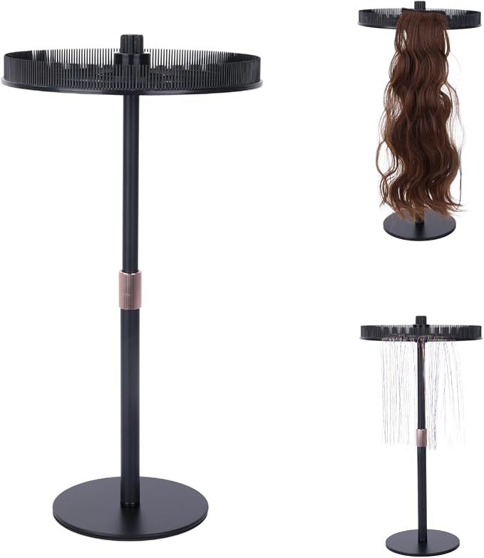 Adjustable Hair Extension Stand – Matte Black Metal, Tangle-Free Storage & by LightMay
