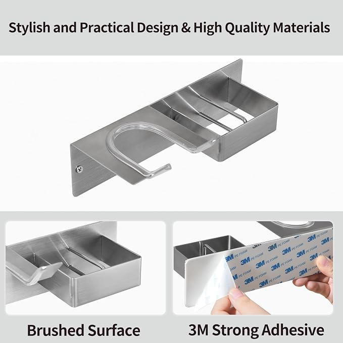 Hair Dryer Holder Wall Mounted, Stainless Steel Blow Dryer Holder - Image 3