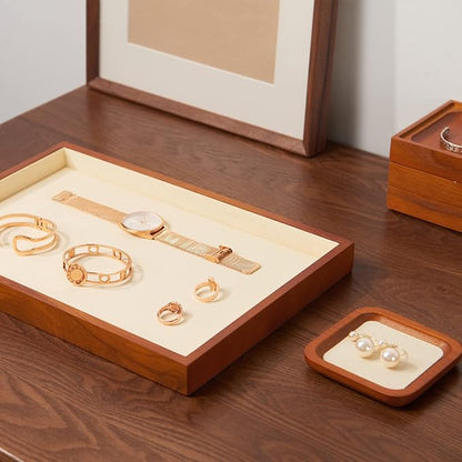 Oirlv Wood Flat Jewelry Tray Stackable Jewelry Drawer Organizer Showcase - Image 4