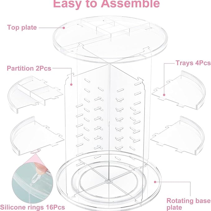 Rotating Makeup Organizer, DIY Adjustable Makeup Carousel Spinning Holder Rack - Image 4