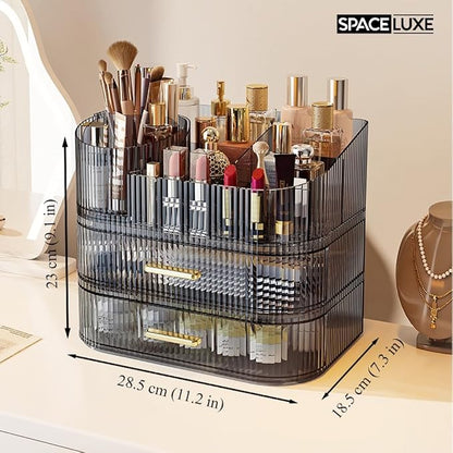 Makeup Organizer with Drawers and 360° Rotating Brush Holder, Large Capacity - Image 3
