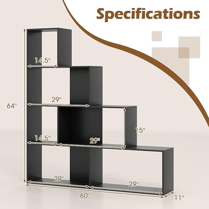 Tangkula 4-Tier Stepped Bookshelf, Freestanding 6 Cubes Ladder Bookcase - Image 3