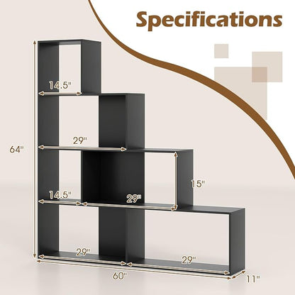 Tangkula 4-Tier Stepped Bookshelf, Freestanding 6 Cubes Ladder Bookcase - Image 3