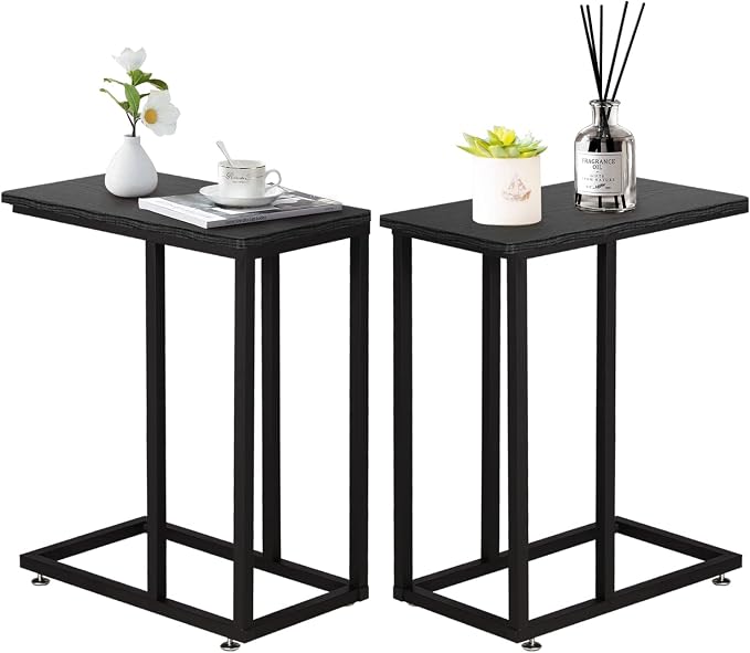 VECELO C Shaped End Side Table for Sofa Couch and Bed Snack TV Tray for Living by VECELO