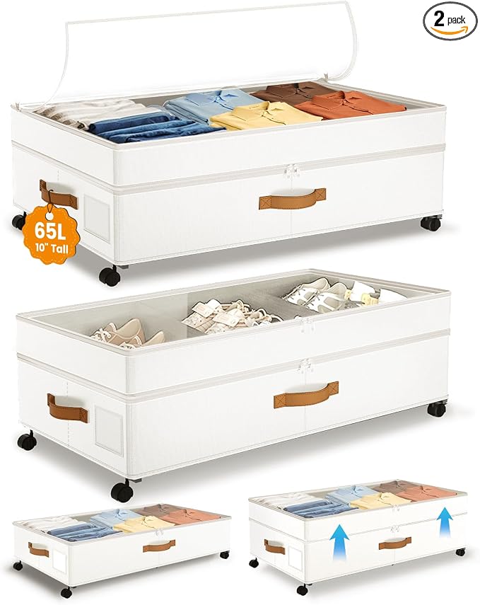 Under Bed Storage with Wheels, 10 inches Under Bed Storage Containers, 65L XXL by MegapuxinOfficial