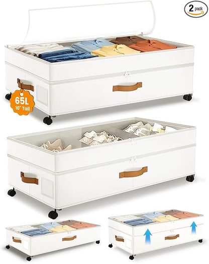 Under Bed Storage with Wheels, 10 inches Under Bed Storage Containers, 65L XXL by MegapuxinOfficial