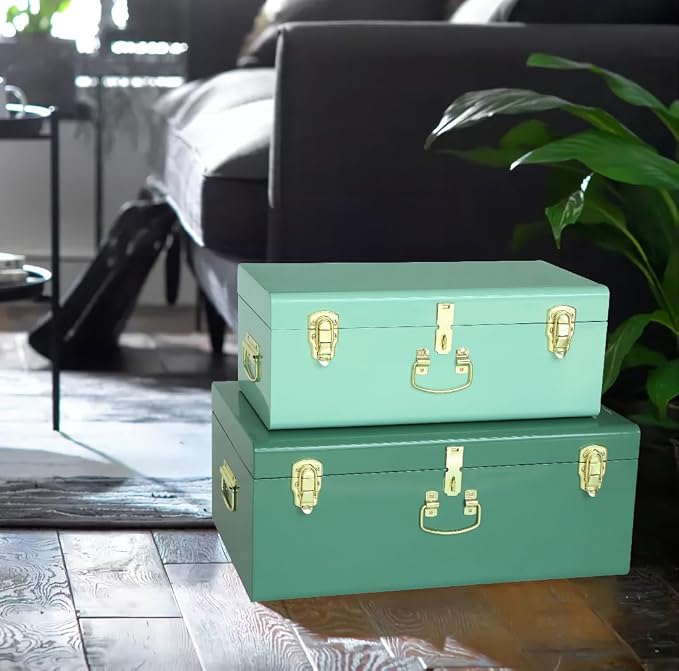 Vixdonos Decorative Large Metal Box Storage Trunk Chest Set of 2 College Dorm - Image 6