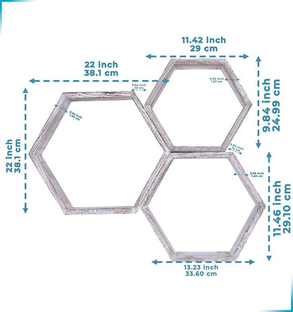 Comfify Rustic White Hexagonal Floating Shelves – Set of 3 – Honeycomb | Rustic - Image 3