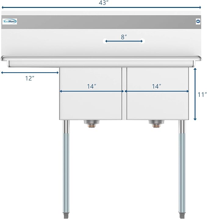 KoolMore 2 Compartment Stainless Steel NSF Commercial Kitchen Prep & Utility - Image 3