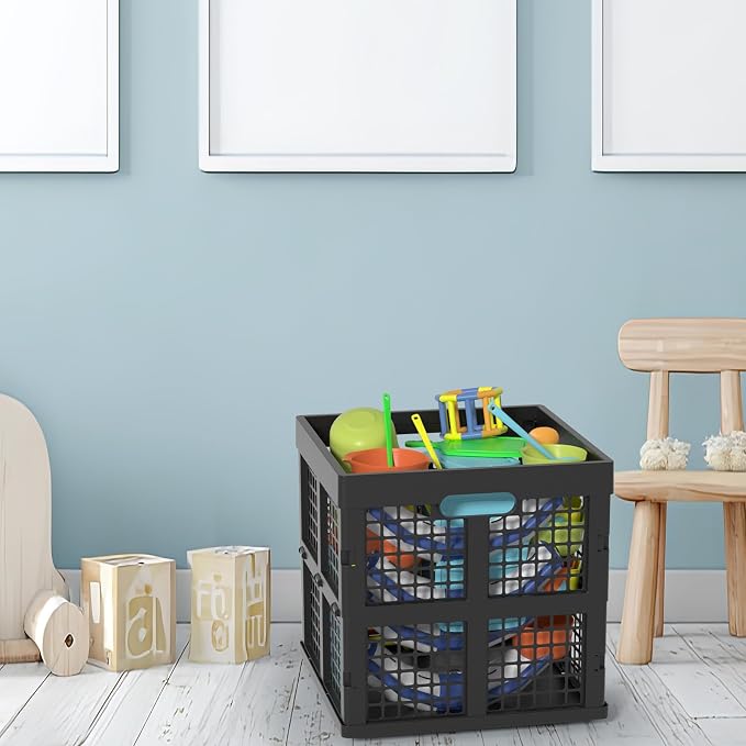 36 L Stackable Plastic Milk Crate, Collapsible Crates, 3 Packs | 13" Black - Image 8