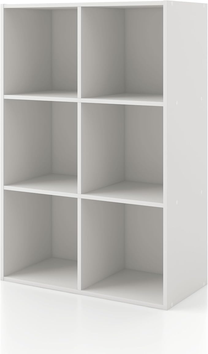 Homes: Inside + Out Apexa 6-Cube Storage Organizer Shelves, Stackable Wood by HOMESInsideOut