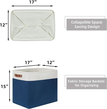 HNZIGE Storage Baskets for Organizing, Foldable Storage Bins Navy Blue Tall - Image 2