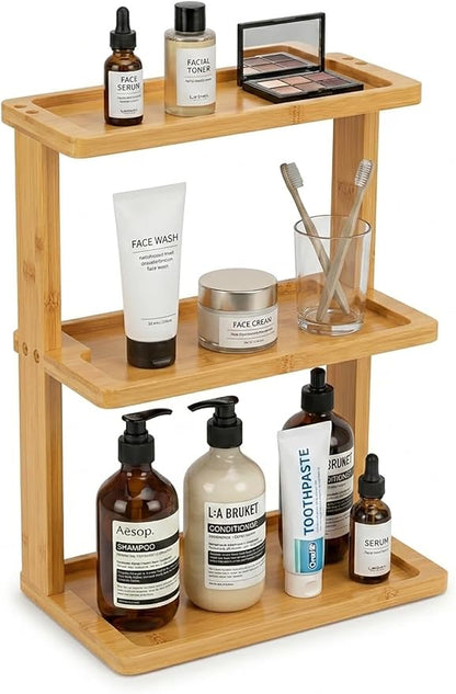 PEKER Bamboo Bathroom Organizer Countertop – Vanity Storage Shelf by Unknown