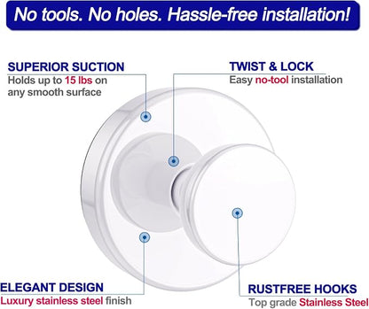 Bntuk Suction Cup Hooks for Shower, Removable Towel Hooks for Bathroom Window - Image 3