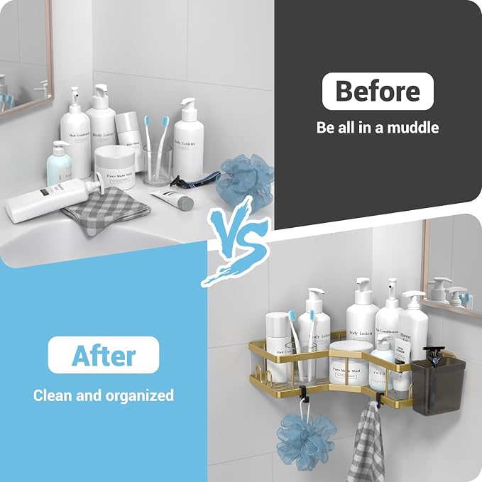 AKTECKE Corner Shower Caddy Organizer Shelf: 2Pack Adhesive Shower Rack - Image 6