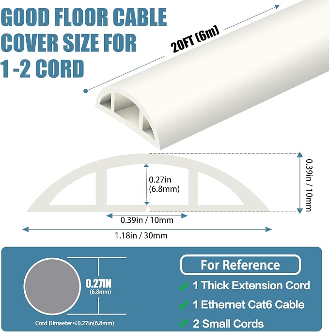 Floor Cord Covers for Wires 20FT Cable Hider Wire Cover Self Adhesive Cord - Image 2