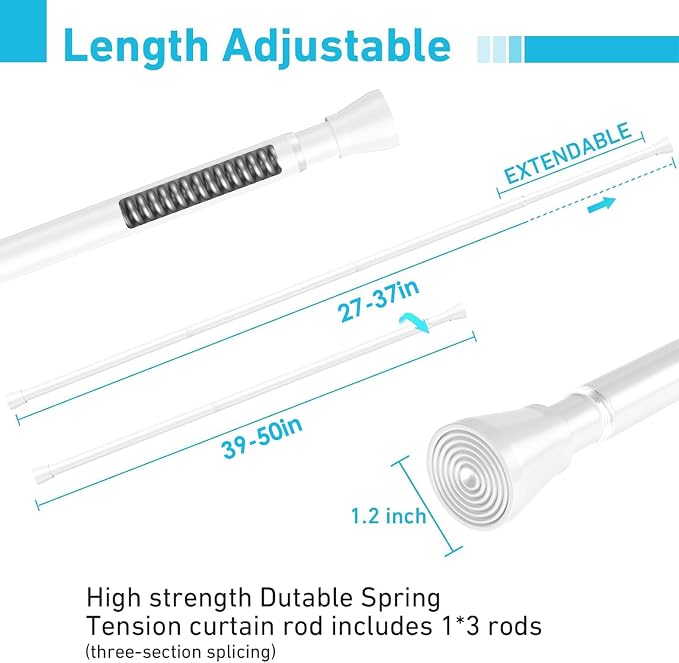 MEXAU 2Pack Spring Tension Curtain Rod 27-50 inch White Small Tension Rod | - Image 2
