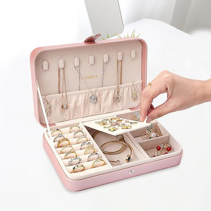 LANDICI Small Jewelry Box for Women Girls, PU Leather Travel Jewelry Case - Image 3