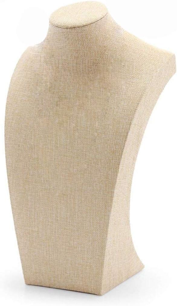 Necklace Display Bust, 9.8" high Beige Linen Jewelry Holder - Image 9