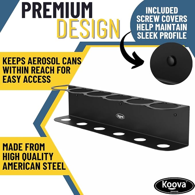 Koova 6 Aerosol Spray Can Holder | Easy Install Wall Mount | Heavy-Duty Powder - Image 2