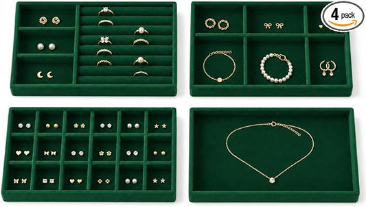 4 Pack Stackable Jewelry Organizer Tray Set by FIFILLION