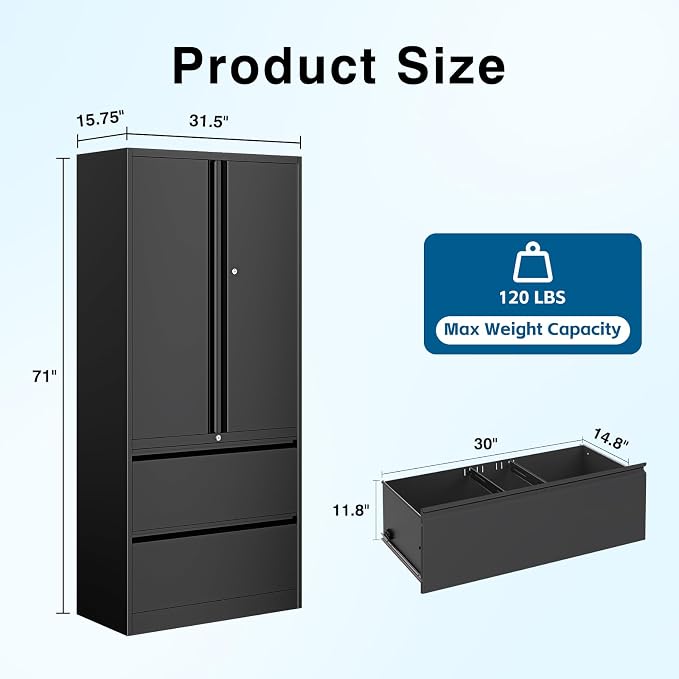2-Drawer Metal File Cabinet, Lateral Vertical Filing Cabinets - Image 3