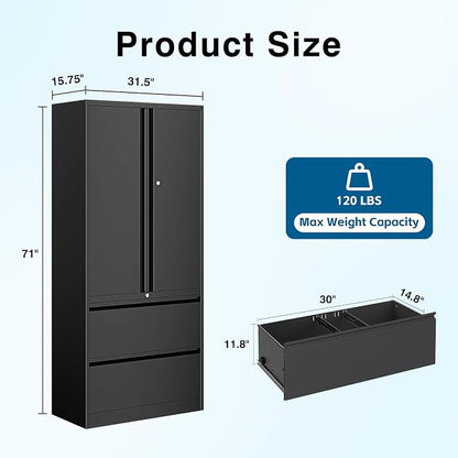 2-Drawer Metal File Cabinet, Lateral Vertical Filing Cabinets - Image 3